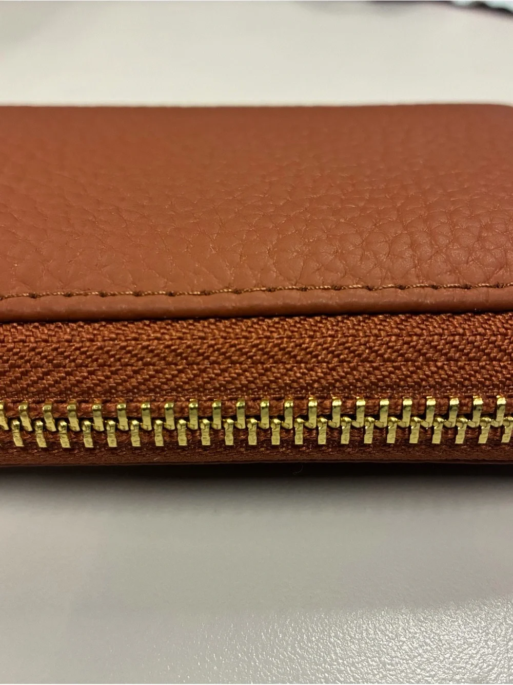 RFID Leather Zip Key Case with Gold Bee Accent - Brown